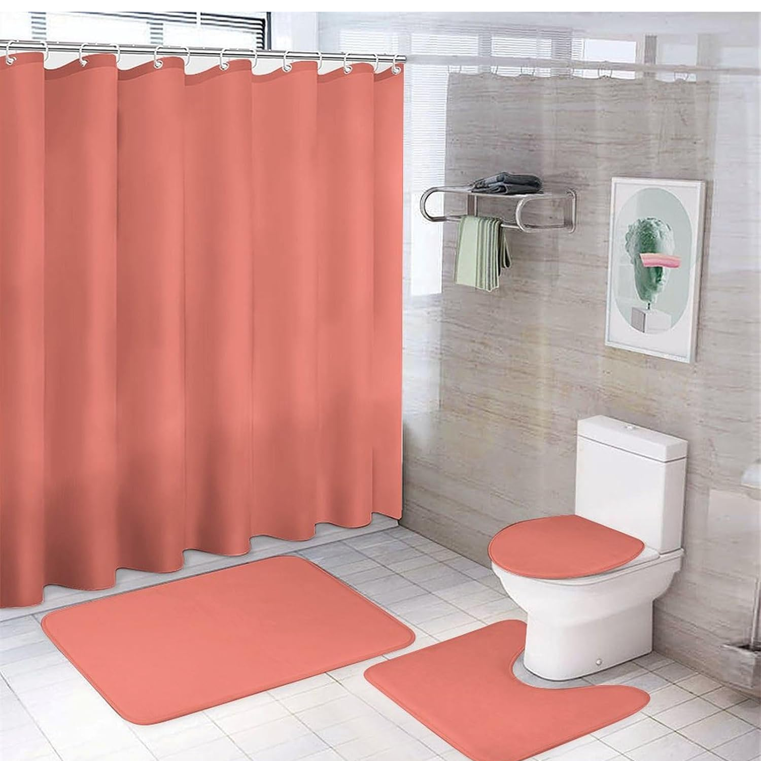 Cortina Ducha Baño 180x180 Elegante Rosada Oscuro -3