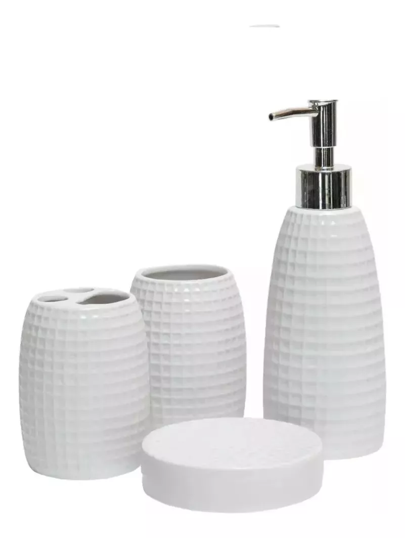 Set 4 Accesorios Baño De Cerámica Blanco-1