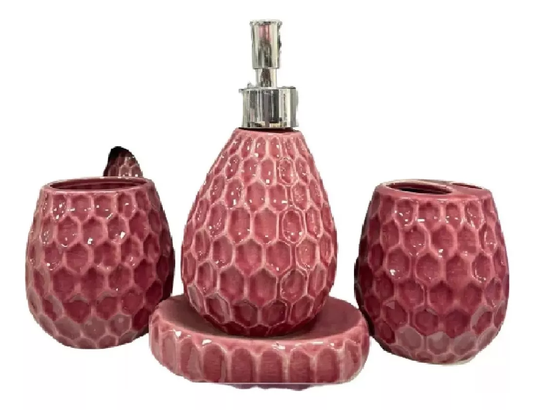 Set 4 Accesorios De Baño De Cerámica Burdeo-1