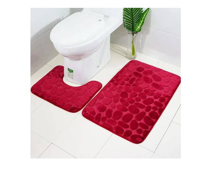 Set De Alfombras Baño Piedras Elegante Burdeo-1