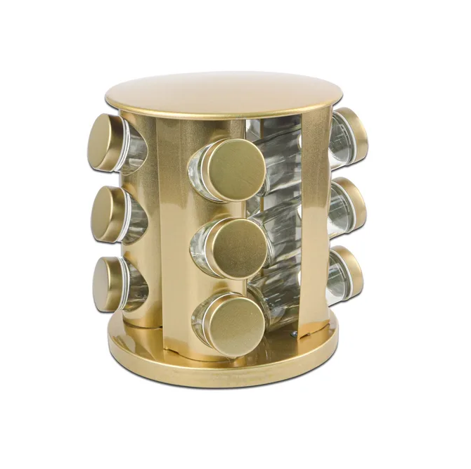 Especiero Condimentero Set X12 Base Giratoria Madera Pettish Color Acero Dorado-1