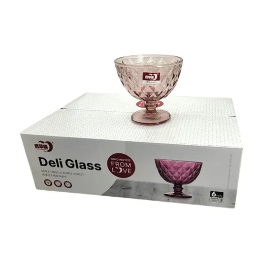Copa Postre 300 Ml Vidrio Bordo Rombo Vintage X 6 Unidades-2