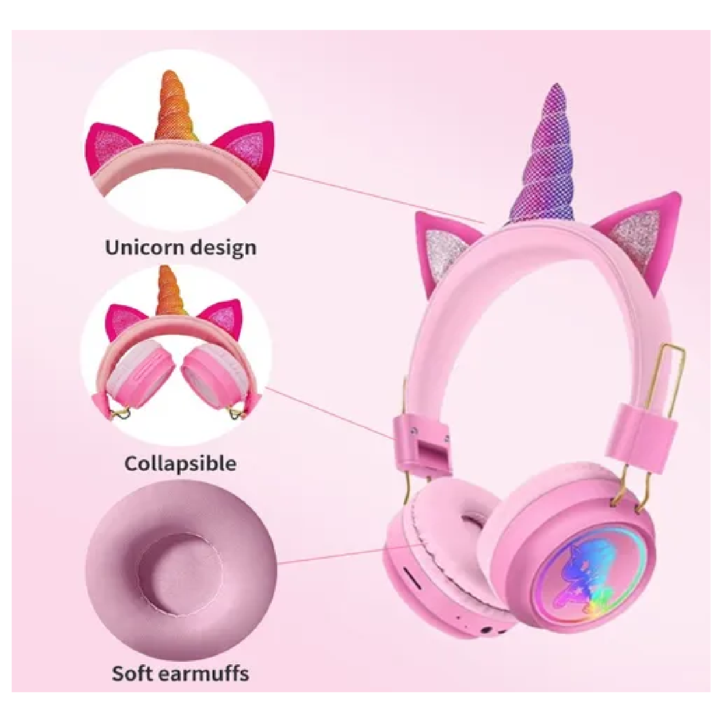 Audífonos Diseño Unicornio Inalámbricos Bluetooth Led-4