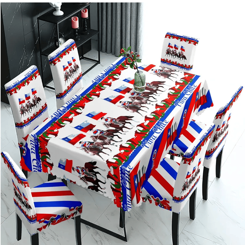MANTEL Y 6 FUNDAS PARA SILLAS DISEÑO FECHAS PATRIAS-2
