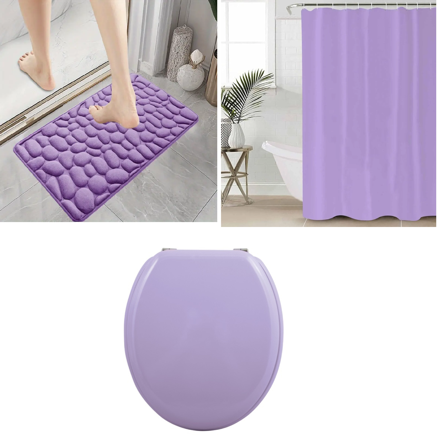 Set de Baño Lila 3 piezas Tapa Cotina Alfombra-0