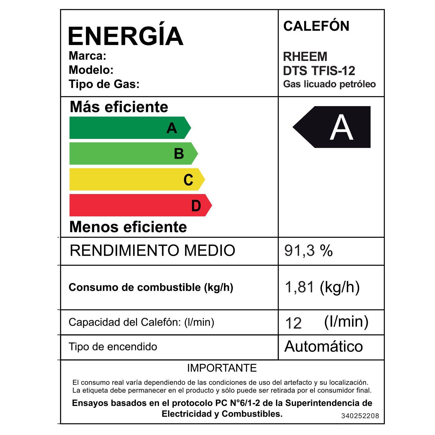 Calefont 12 litros Gas licuado Tiro forzado Rheem-7