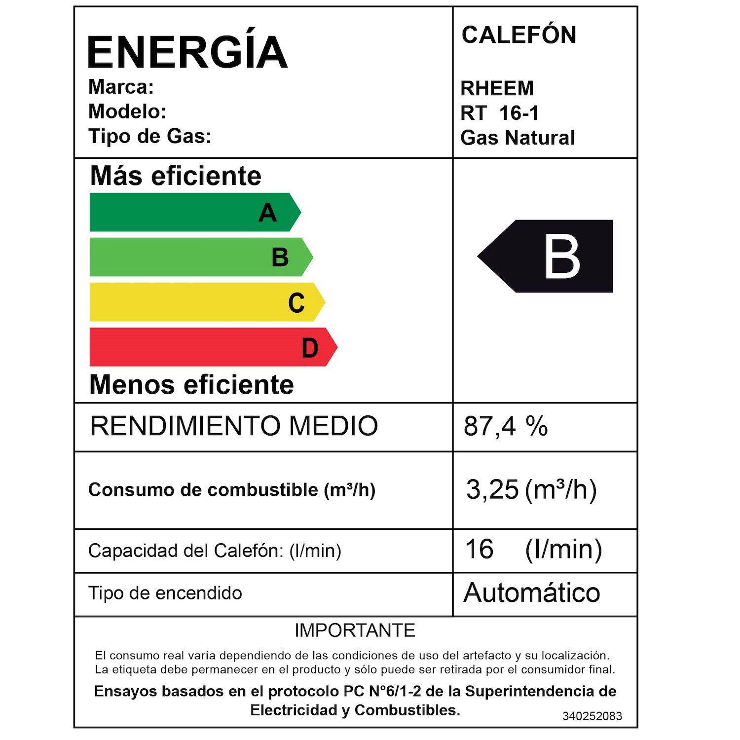 Calefont 16 litros Gas natural Tiro Natural Rheem-9