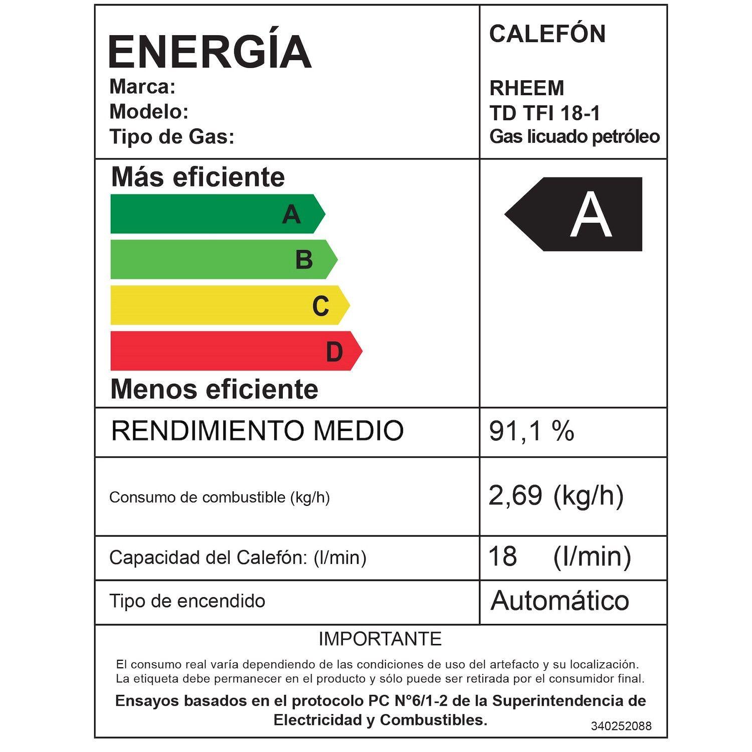 Calefont 18 litros Gas licuado Tiro forzado Rheem-6