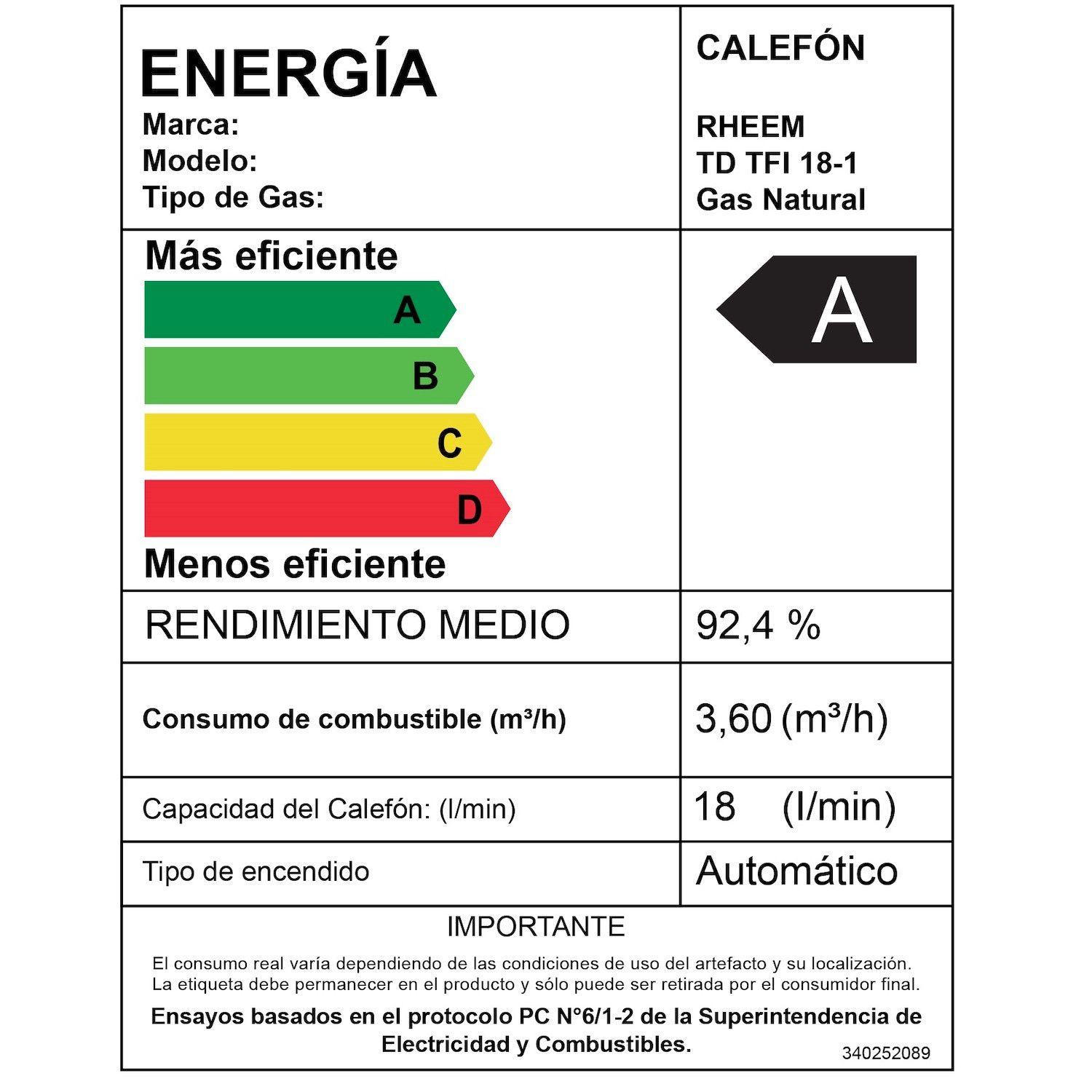 Calefont 18 litros Gas natural Tiro forzado Rheem-7