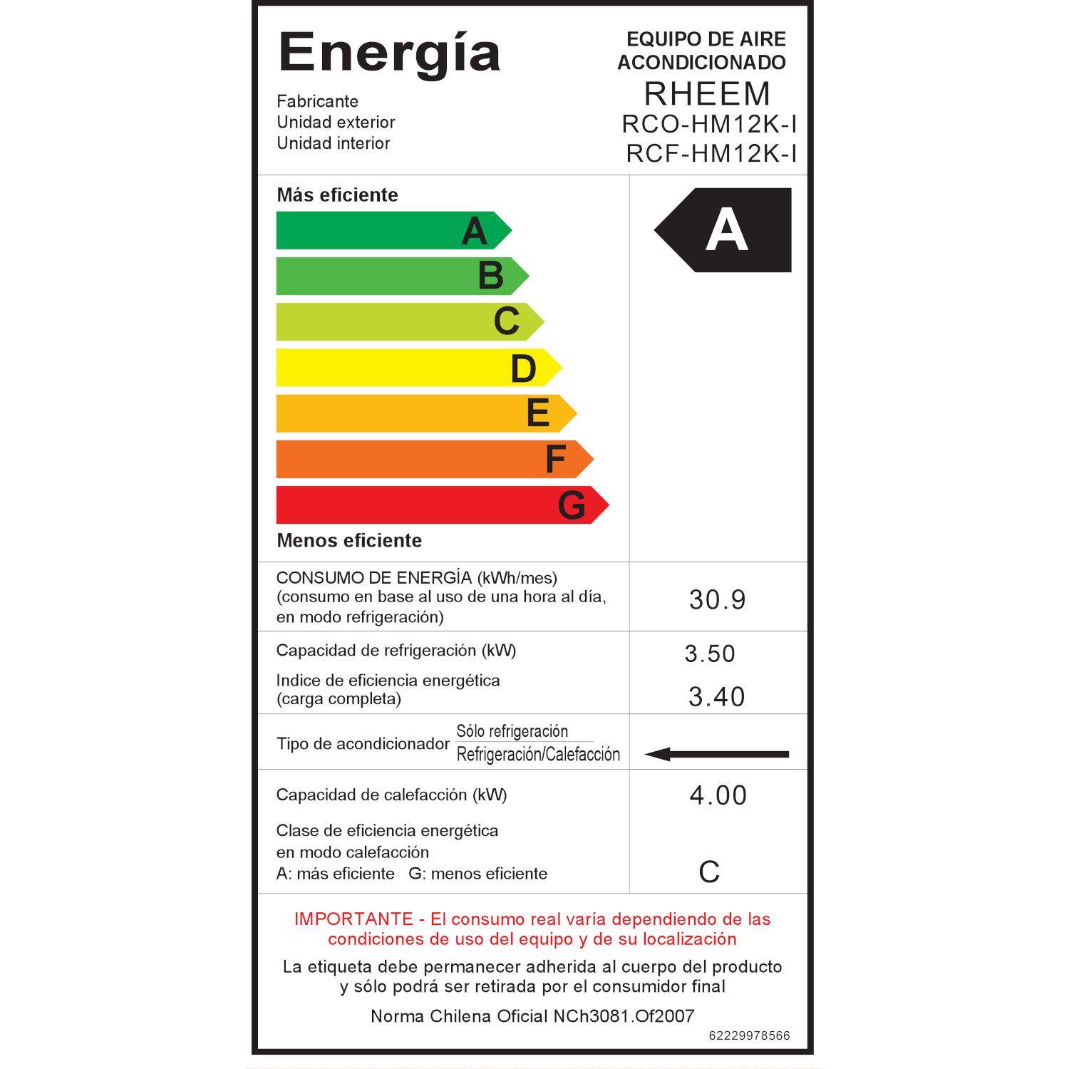 Aire Acondicionado Split Inverter 12K BTU Piso-Cielo Rheem-1