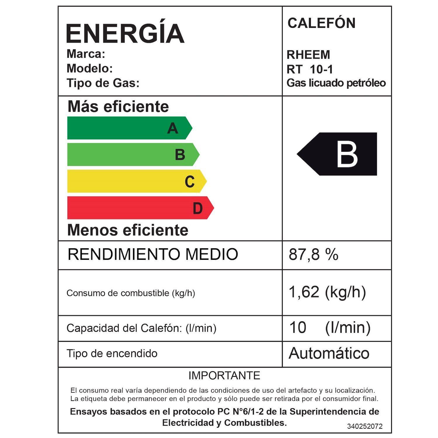 Calefont 10 litros Gas licuado Tiro Natural Rheem-9