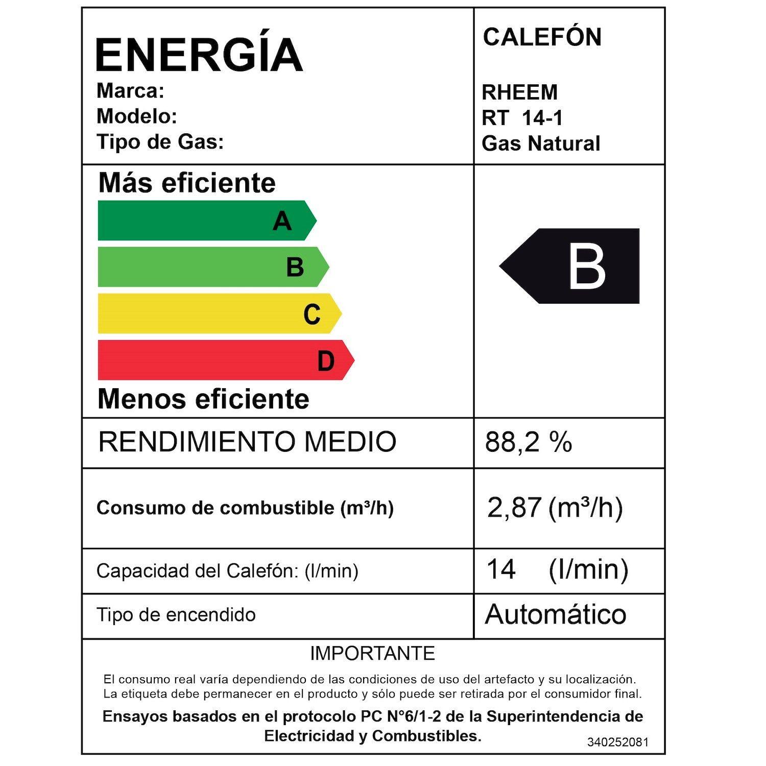 Calefont 14 litros Gas natural Tiro Natural Rheem-6