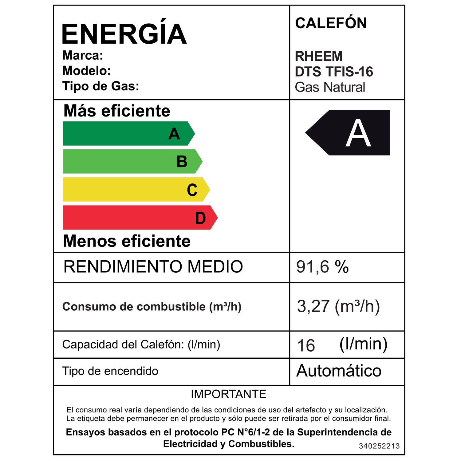 Calefont 16 litros Gas natural Tiro forzado Rheem-6