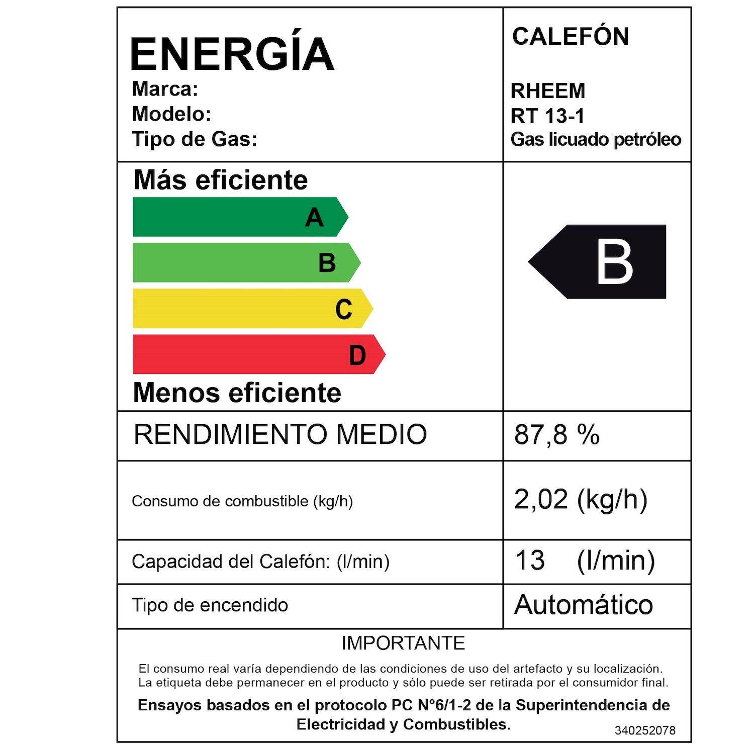 Calefont 13 litros Gas licuado Tiro Natural Rheem-9