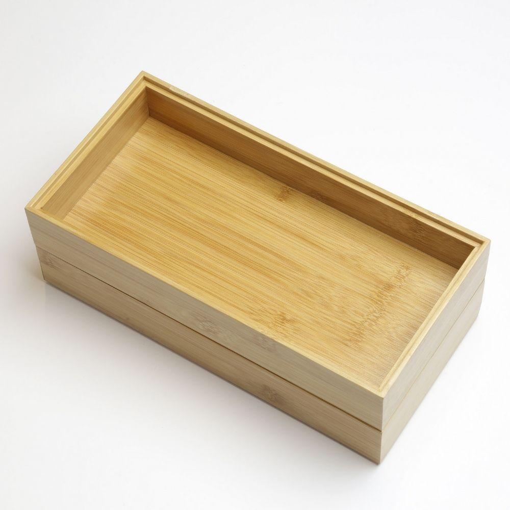 2 Cajas Apilables Bambú Natural hbt Tamaño L 28x14x5 cm-1