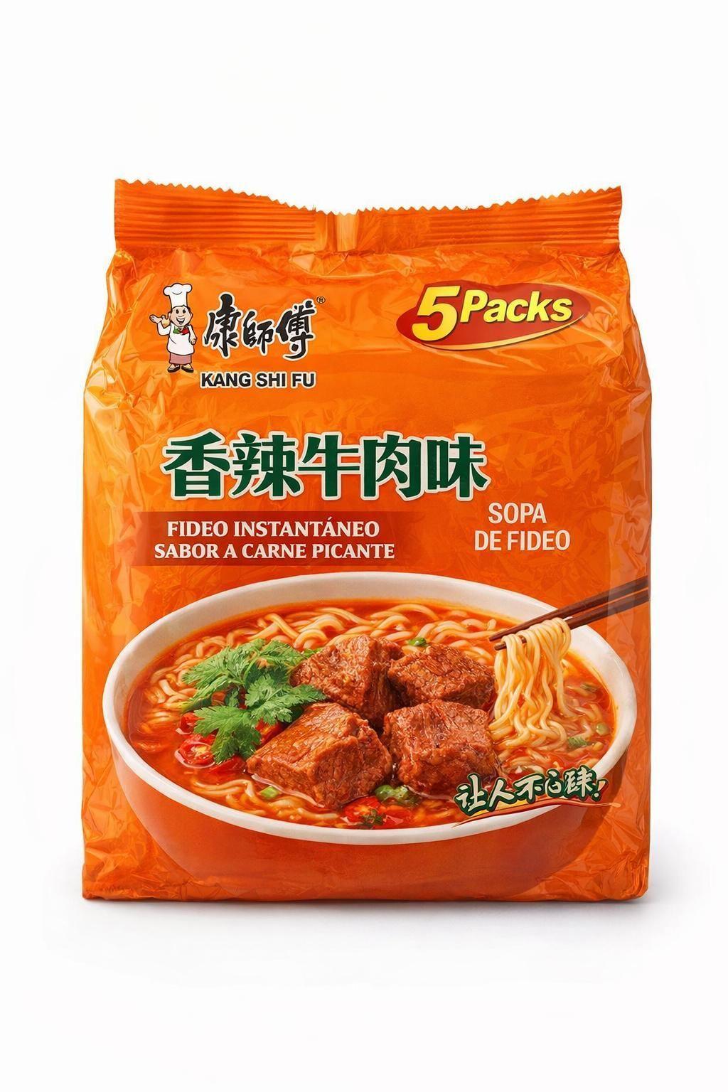 Fideo Instantaneo Kang Shi Fu Sabor a Carne Picante 104g*PACK 5 Bolsas-0