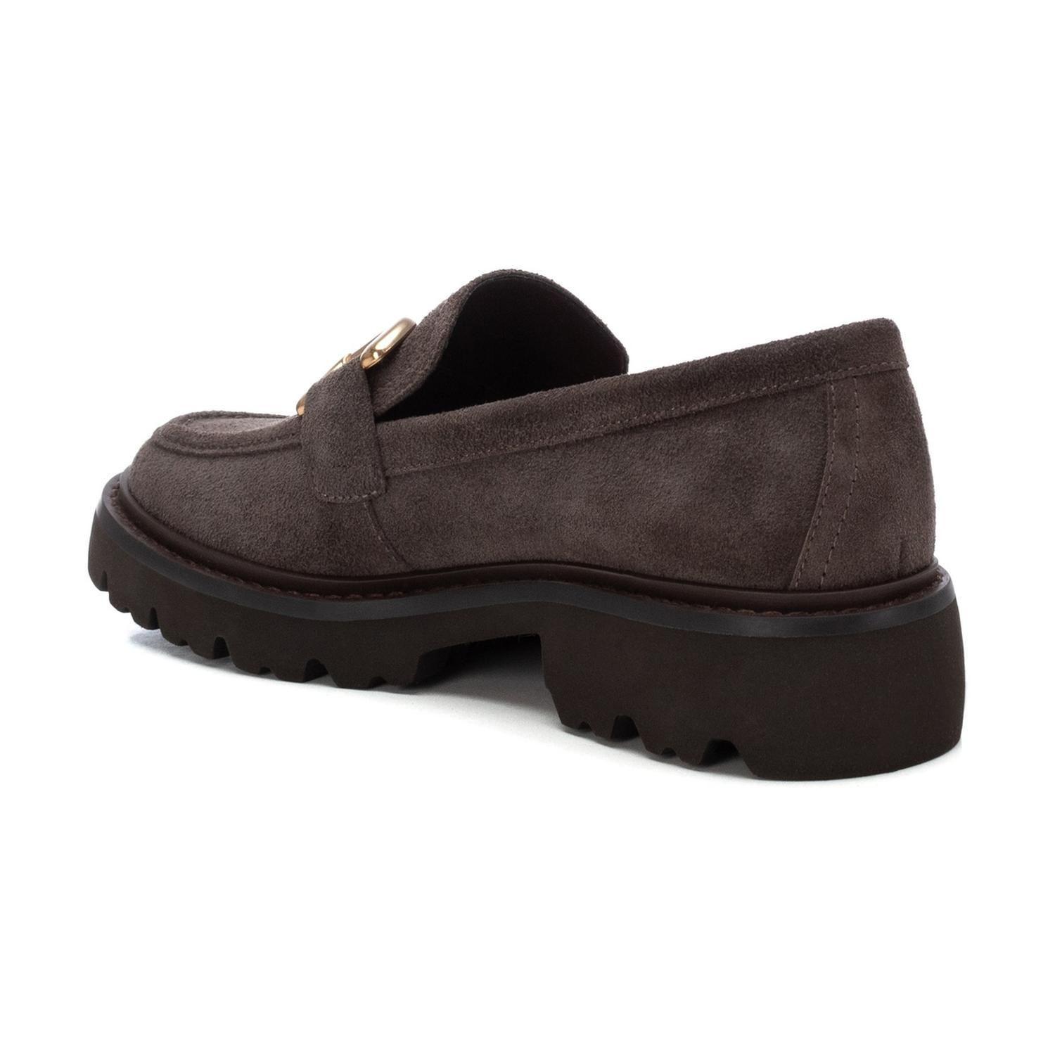 Mocasines Mujer Cuero Con Hebilla Dorada Gris Beca Carmela-3