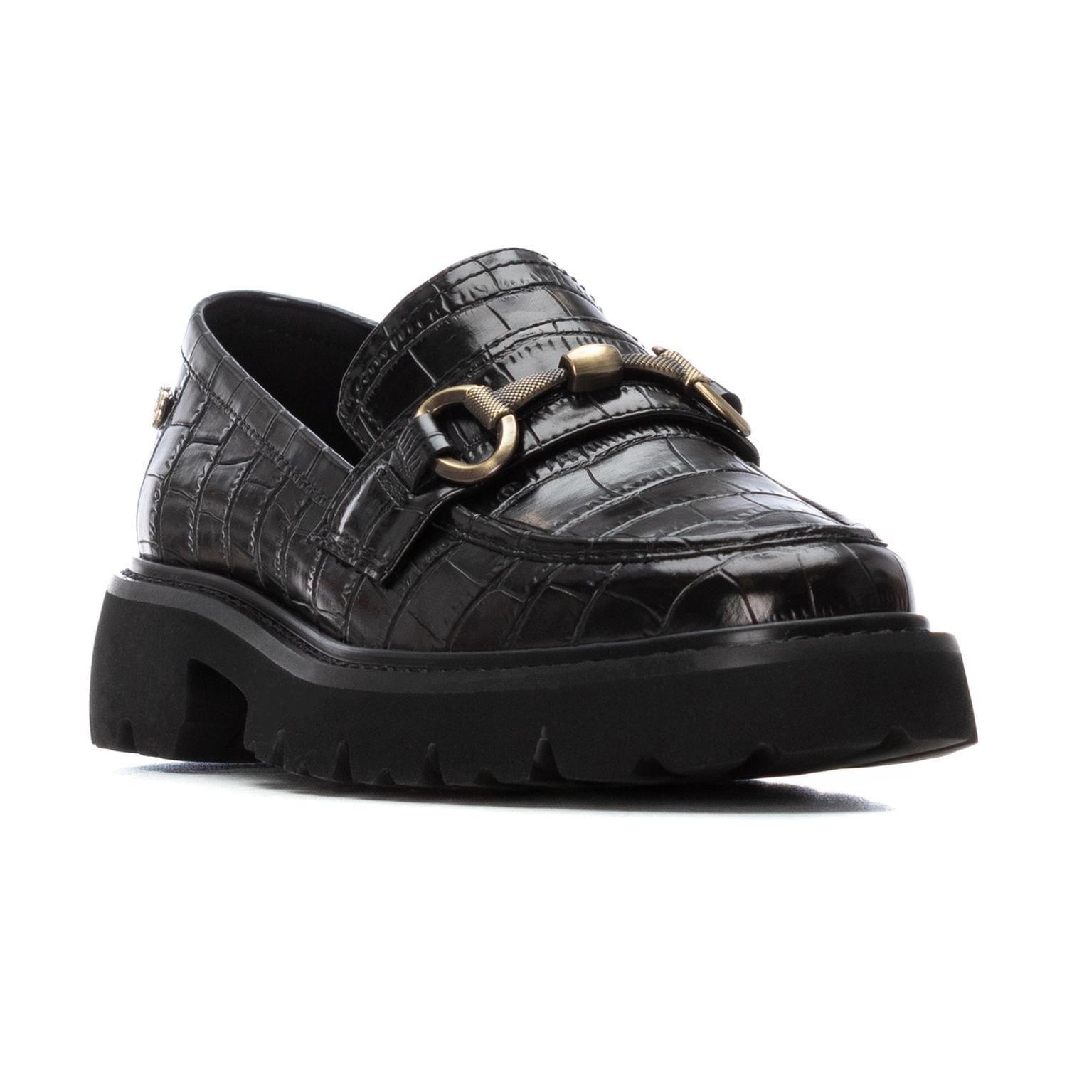 Mocasines Mujer Ecocuero Grabado Croco Negro Carmela-0