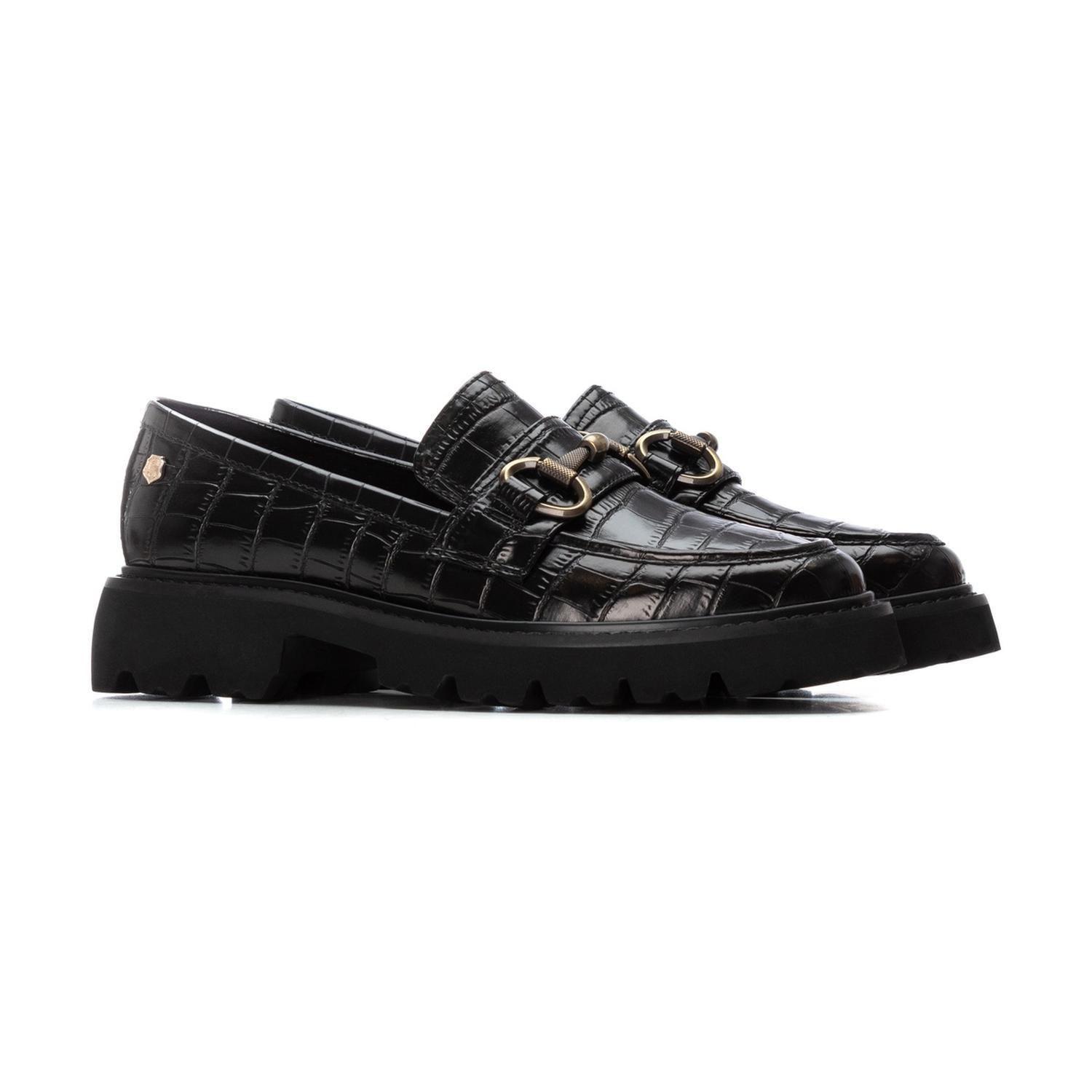 Mocasines Mujer Ecocuero Grabado Croco Negro Carmela-3