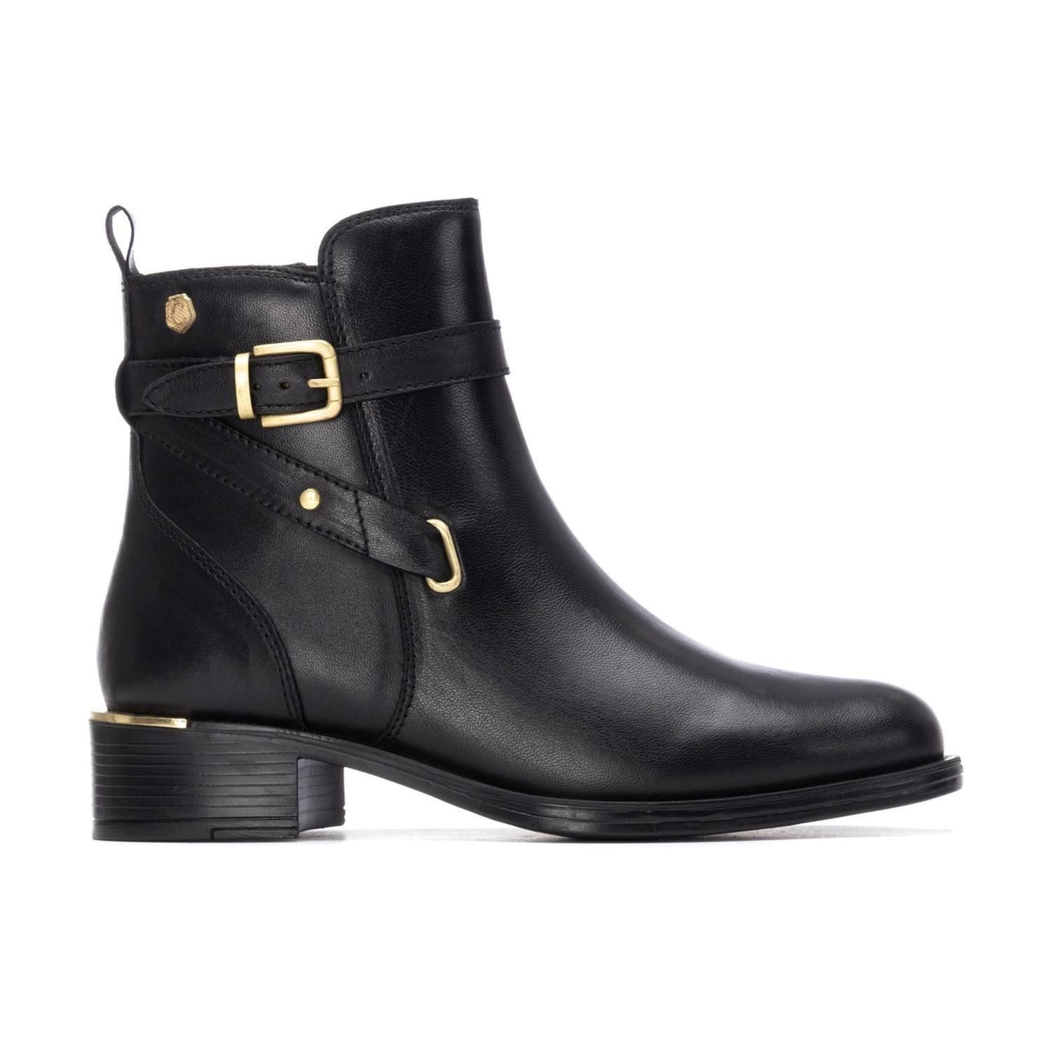 Botines Mujer Cuero Correa Con Hebilla Negro Erine Carmela-1