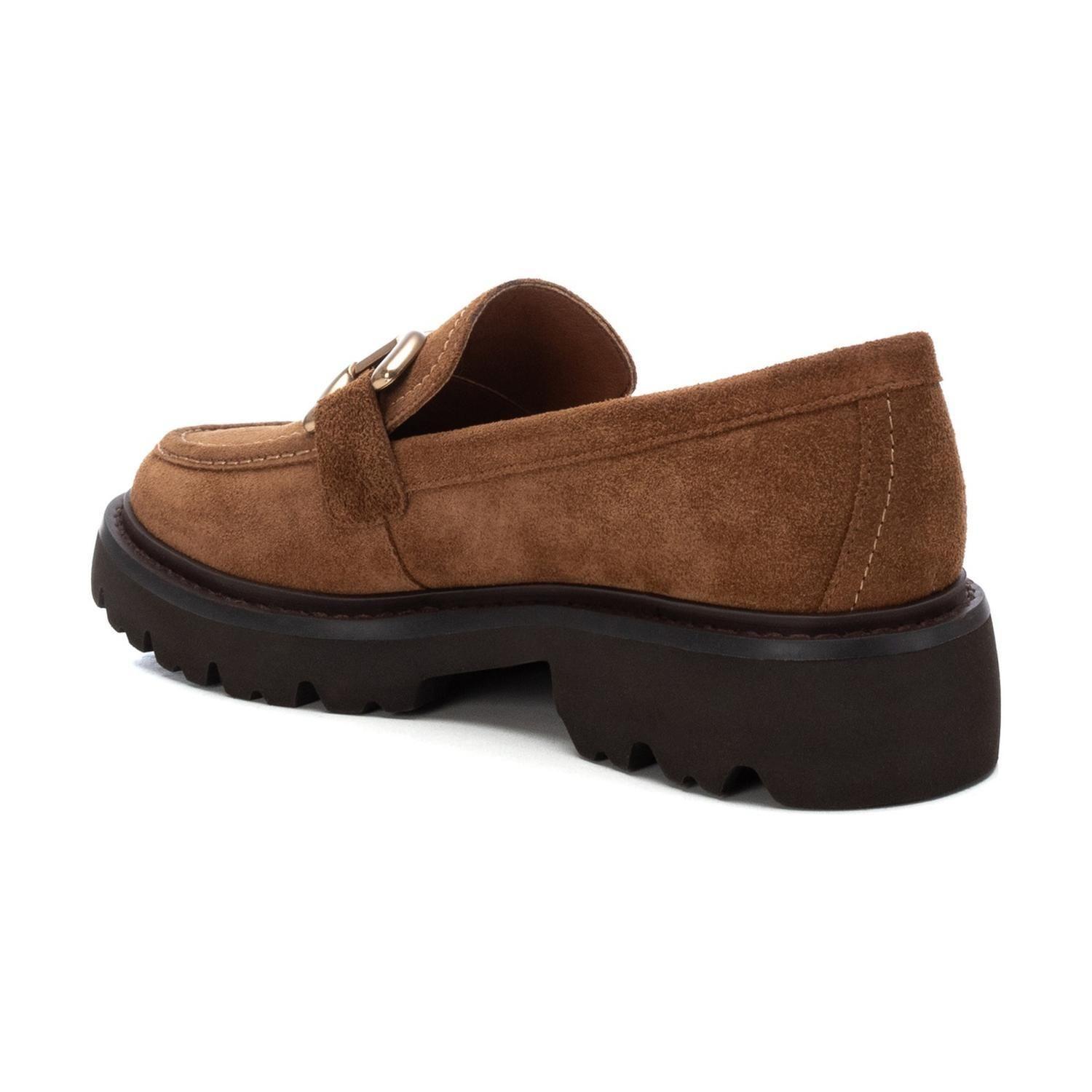 Mocasines Mujer Cuero Con Hebilla Dorada Beige Beca Carmela-3