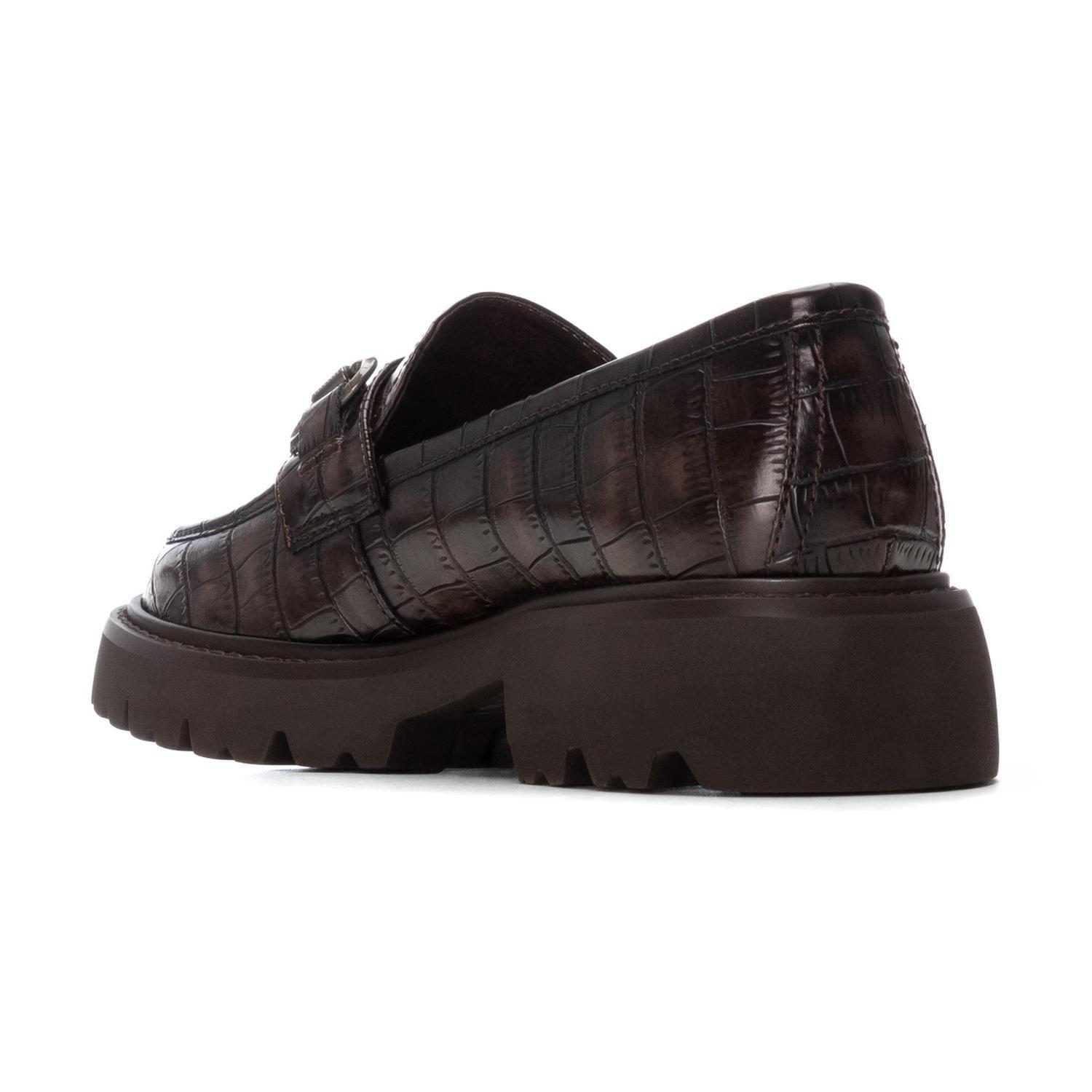 Mocasines Mujer Ecocuero Grabado Croco Café Carmela-3