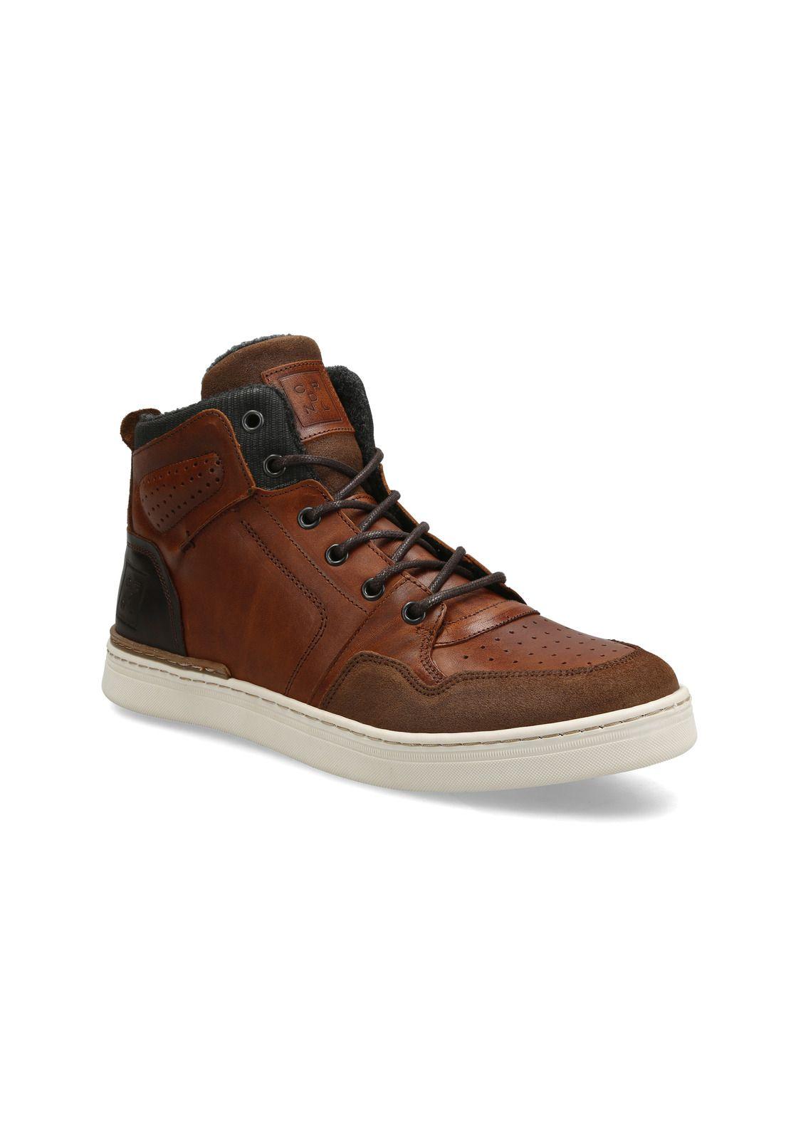 Zapatillas Cuero Caña Alta Court-6-76 Brandy-0