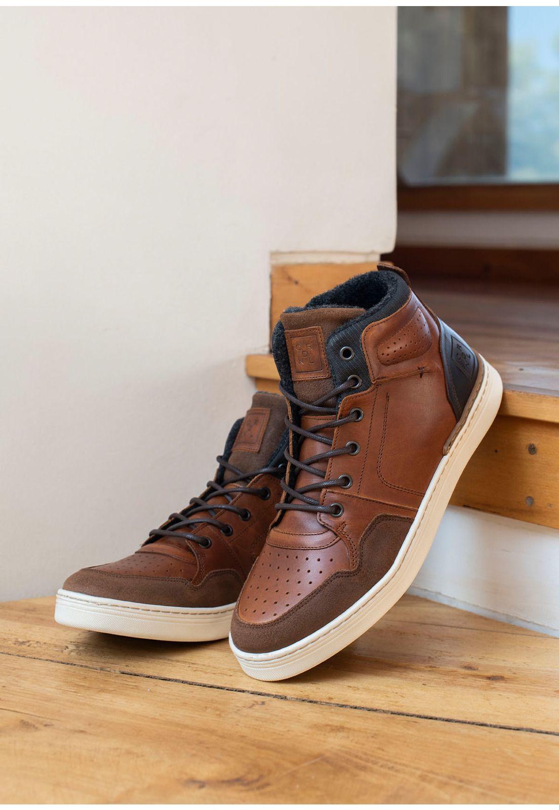 Zapatillas Cuero Caña Alta Court-6-76 Brandy-3