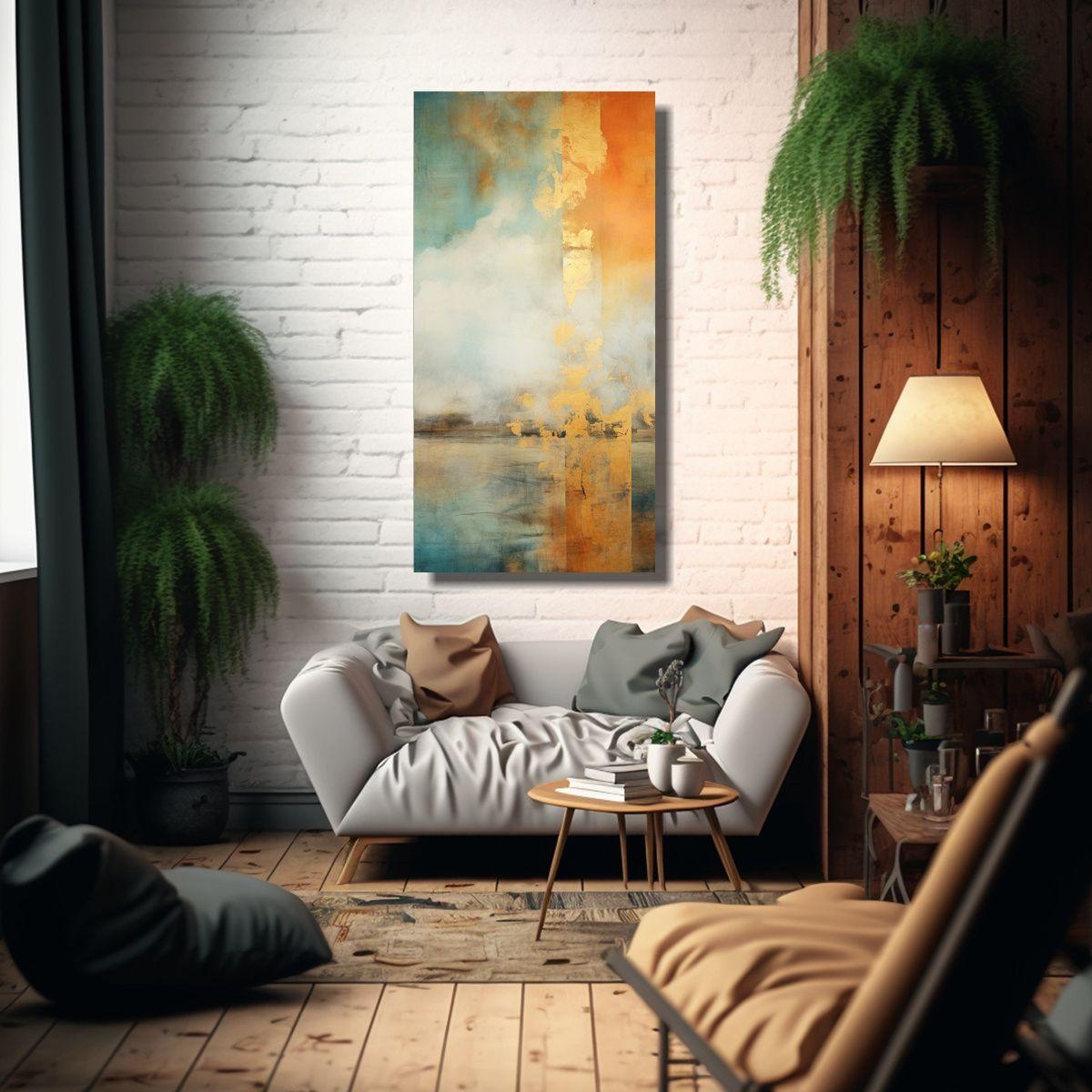 Pintura En Tela Sublimada Con Escena En Naranja, 20x40cm-2