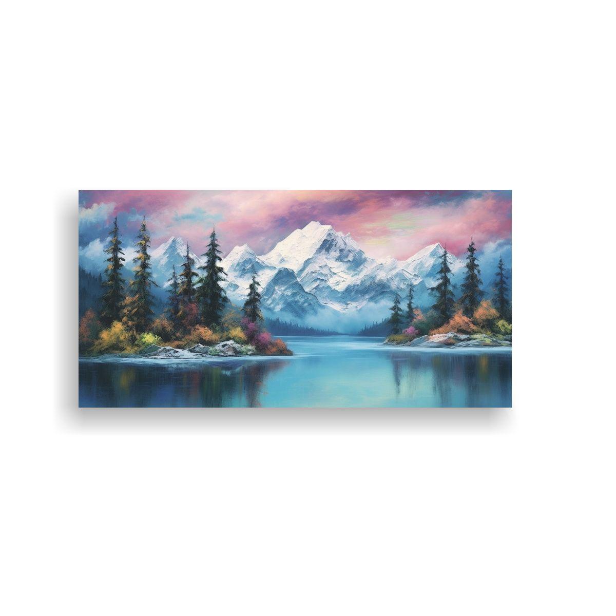 Cuadro Paisaje Azul Lago Montañas Cielo 100x50cm-0