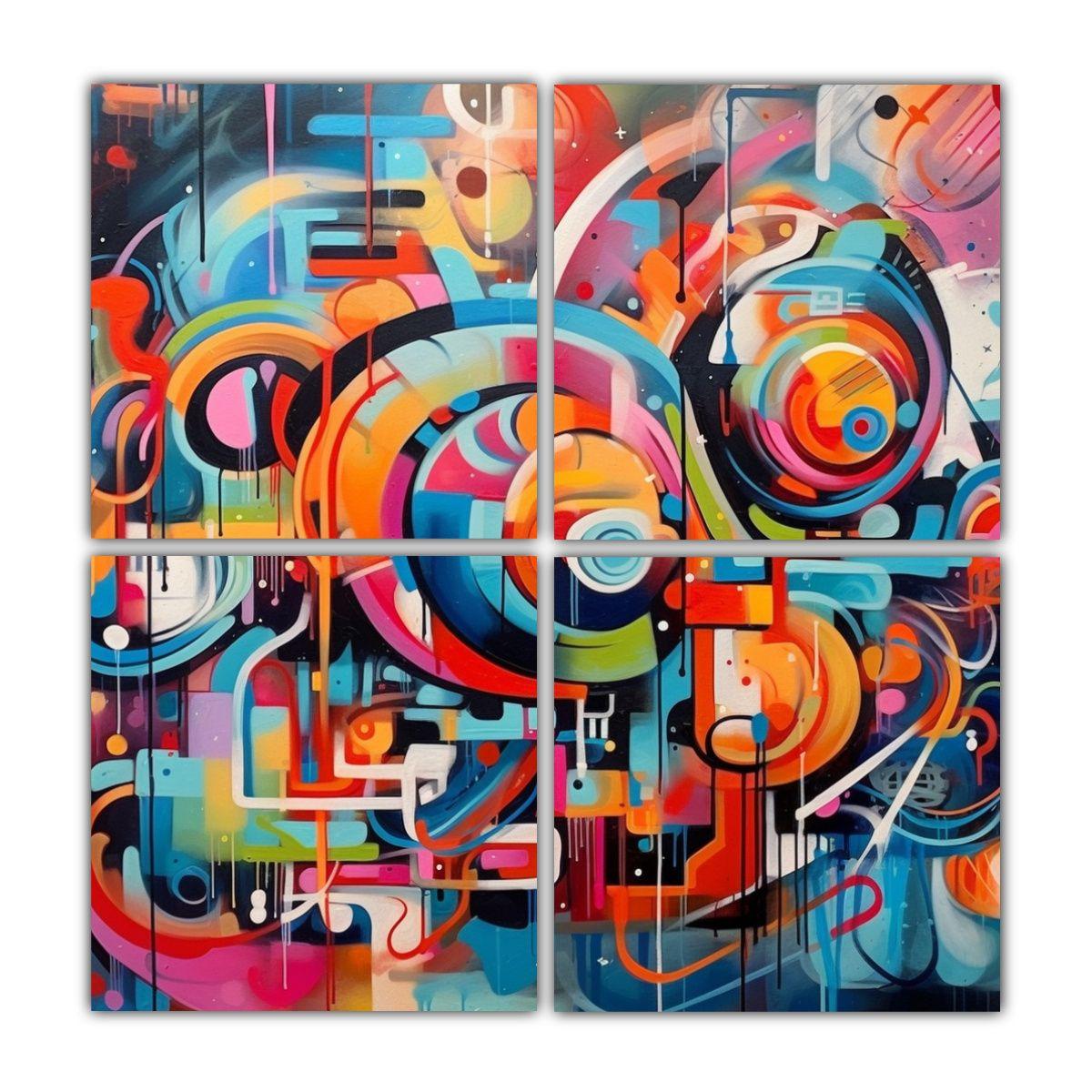 Cuatro Obras De Arte De Pared Abstractas Pop Art 180x180 Cm-0