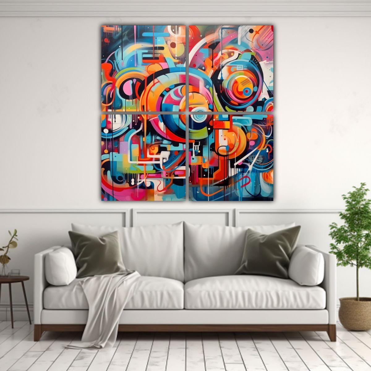 Cuatro Obras De Arte De Pared Abstractas Pop Art 180x180 Cm-2