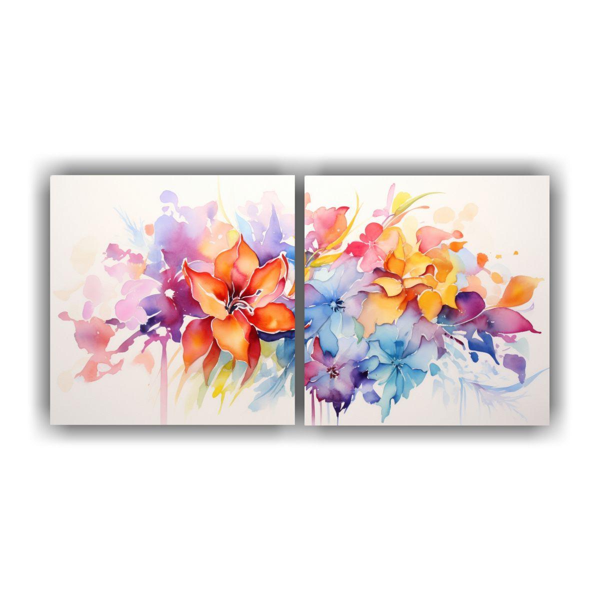 Cuadro Floral Abstracto En Acuarela Sobre Lienzo 160x80 Cm-0