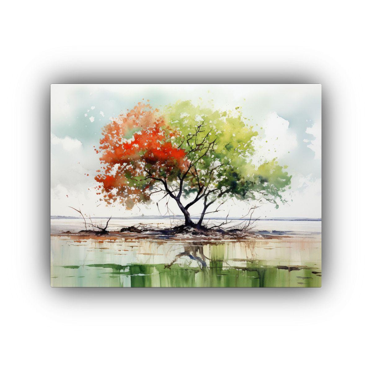 Pintura Abstracta De Manglar En Colores Verde Y 60x40cm-0