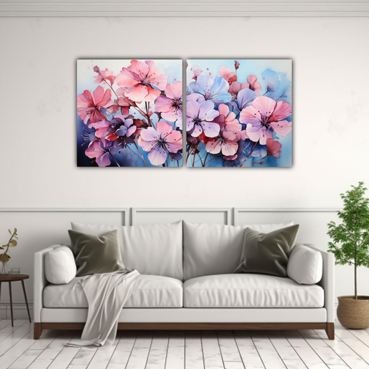 Cuadro Abstracto De Flores De Geranio En Colores 100x50 Cm-2