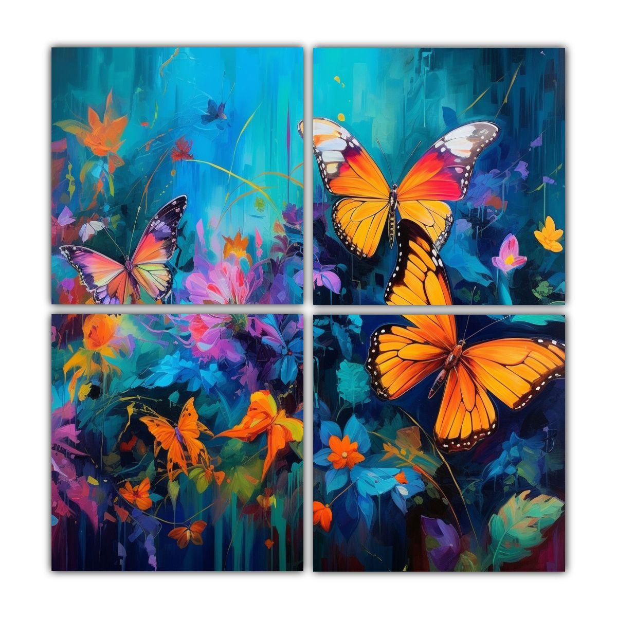 Pintura Abstracta Clásica En Lienzo 4 Artes De 100x100 Cm-0