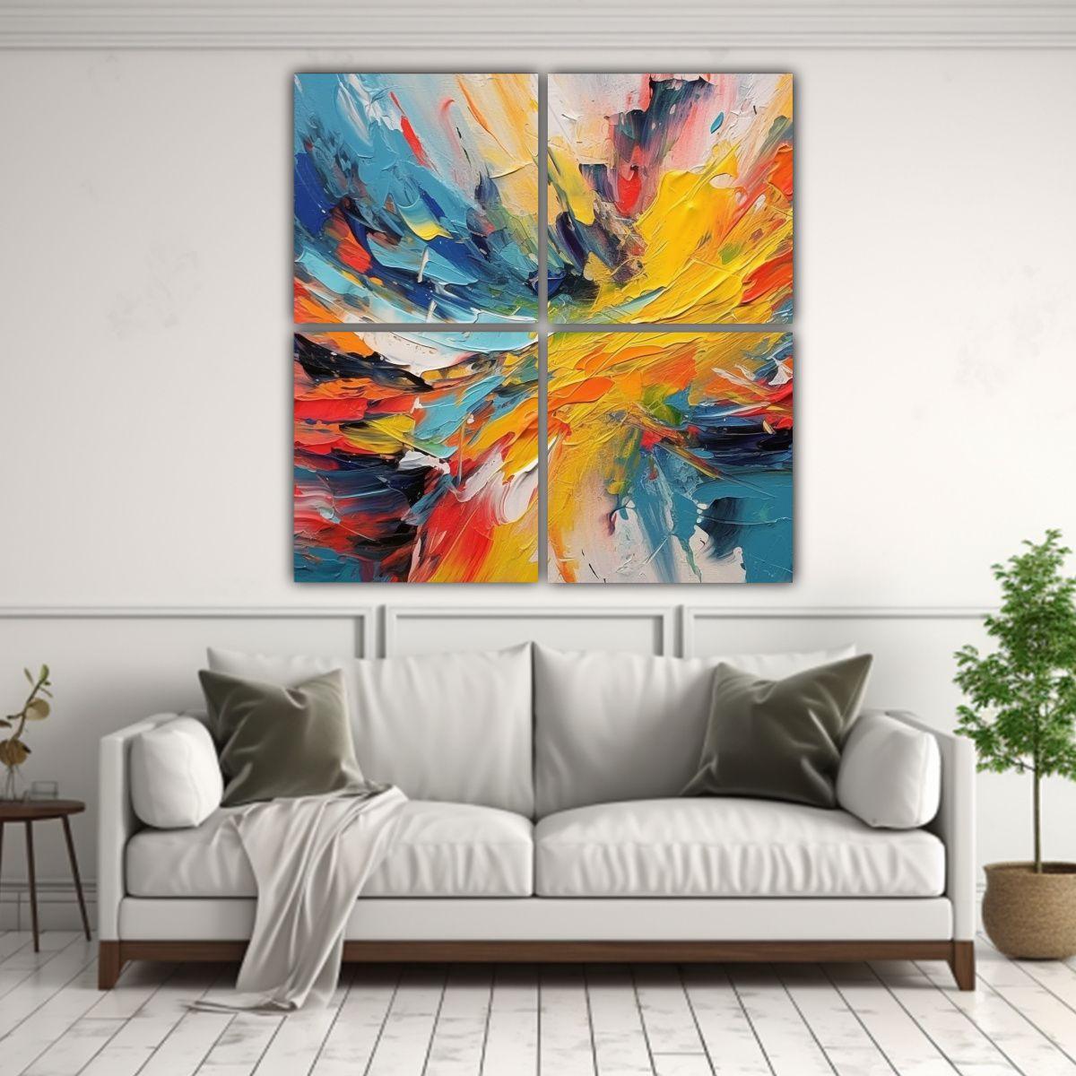 Cuatro Pinturas Abstractas Impresionistas 40x40 Cm-2