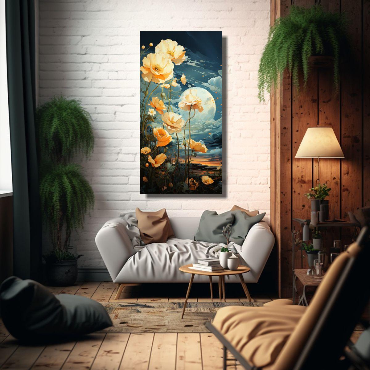 Pintura Decorativa Con Pequeñas Flores Amarillas 40x80cm-2