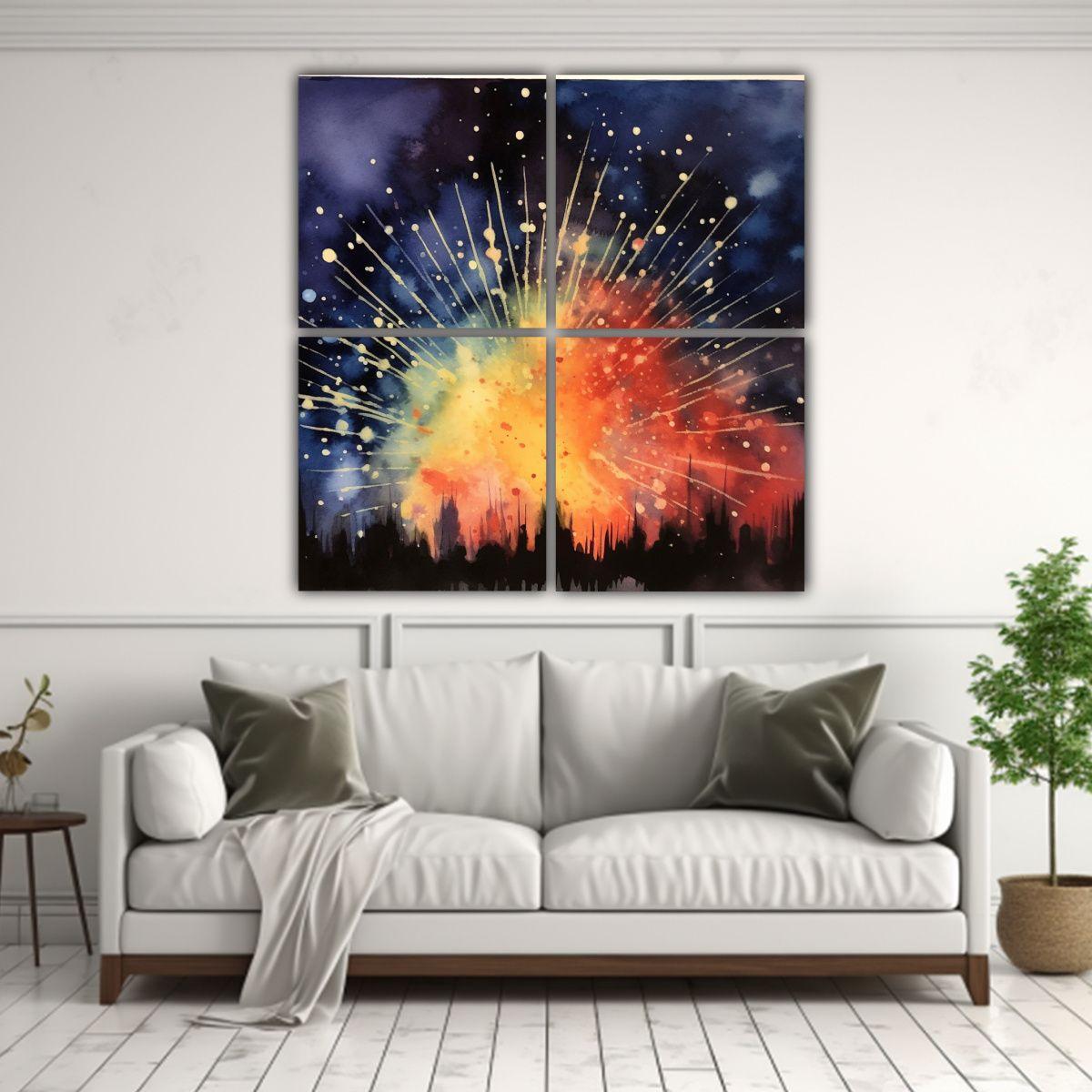 Cuadros Dinámicos De Fuegos Artificiales En El 4 40x40 Cm-2