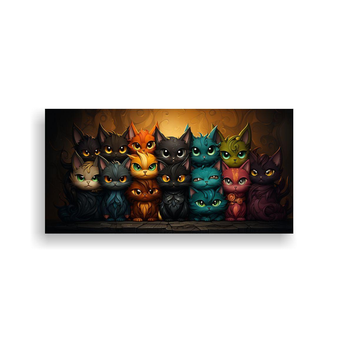 Pintura De Pared Con Gatos De Colores Apilados 120x60cm-0
