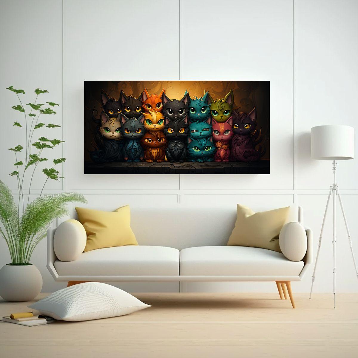 Pintura De Pared Con Gatos De Colores Apilados 120x60cm-2