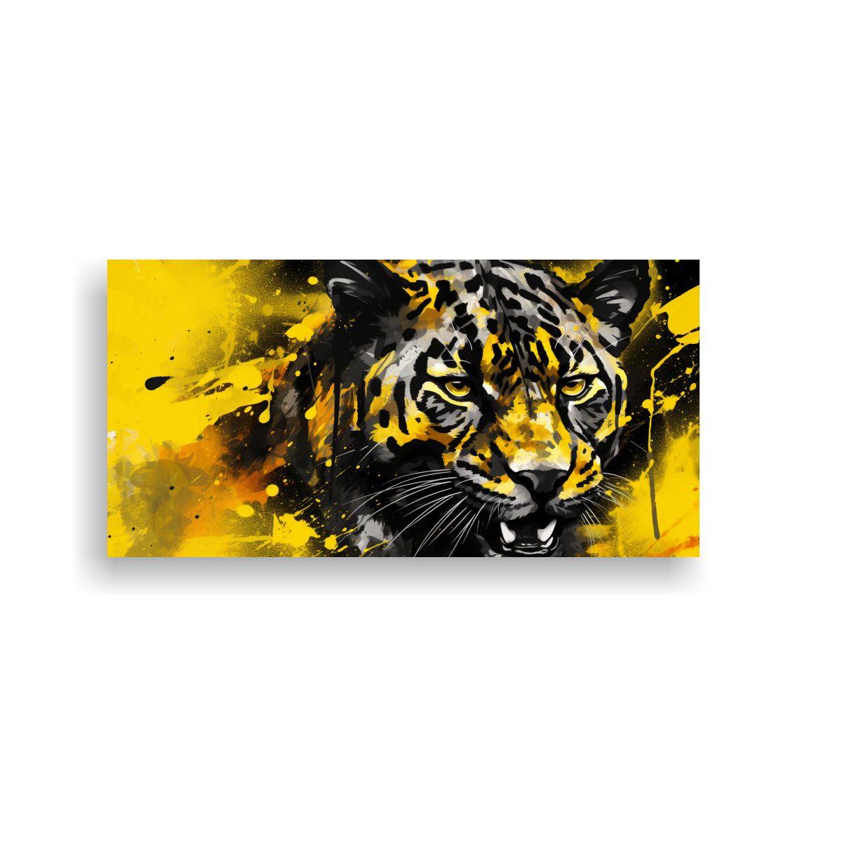 Cuadro Moderno Alegría Pantera Amarilla Y Negra 160x80cm-0