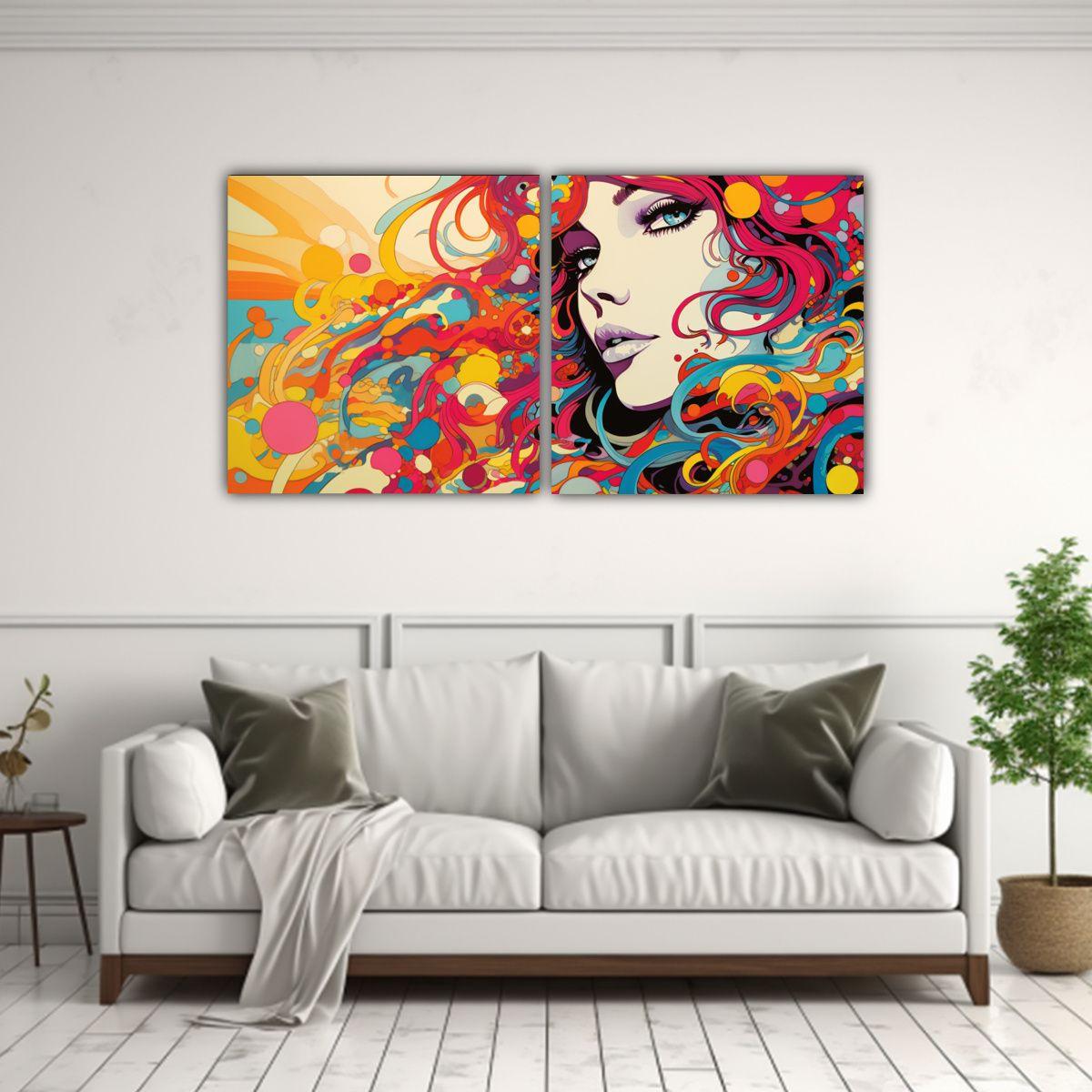 Pinturas De Decoración De Dos Lienzos De Tela 100x50 Cm-2