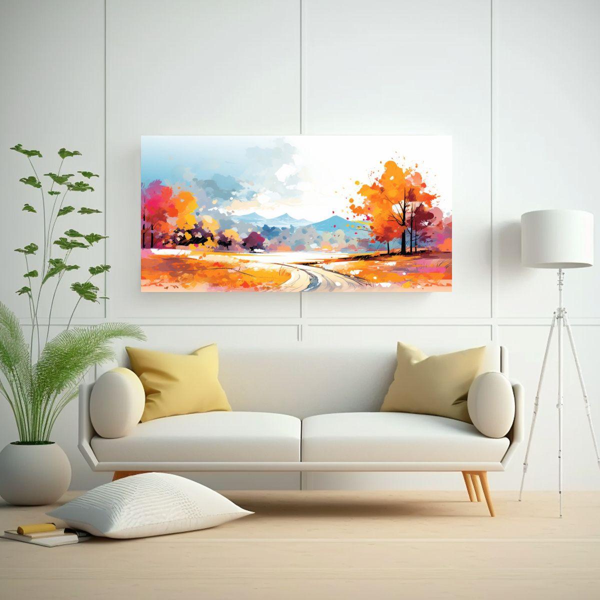 Cuadro Decorativo Paisaje Otoñal Vibrante Estilo  100x50cm-2