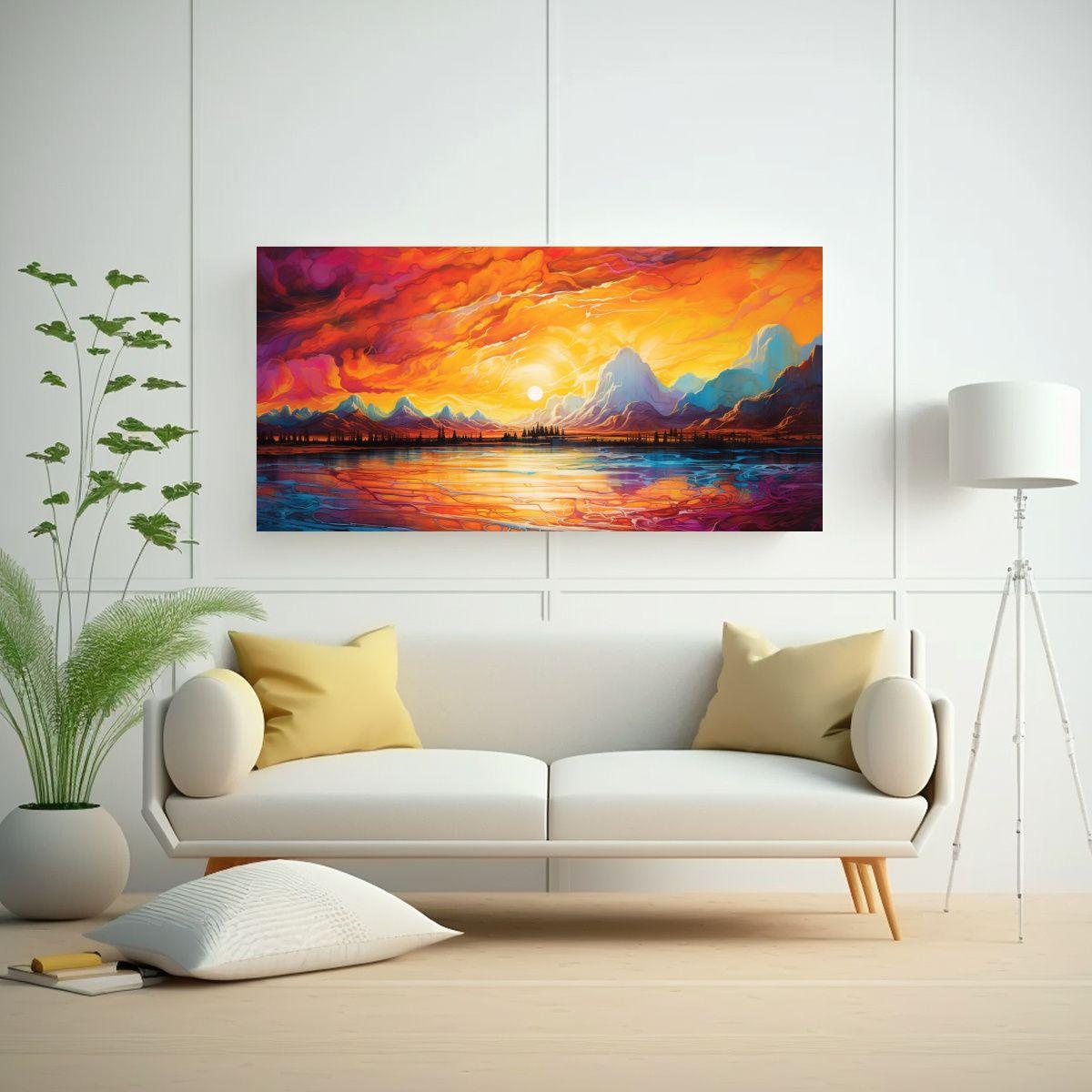 Cuadro Abstracto Paisaje Con Arcoíris Y Colores N 140x70cm-2