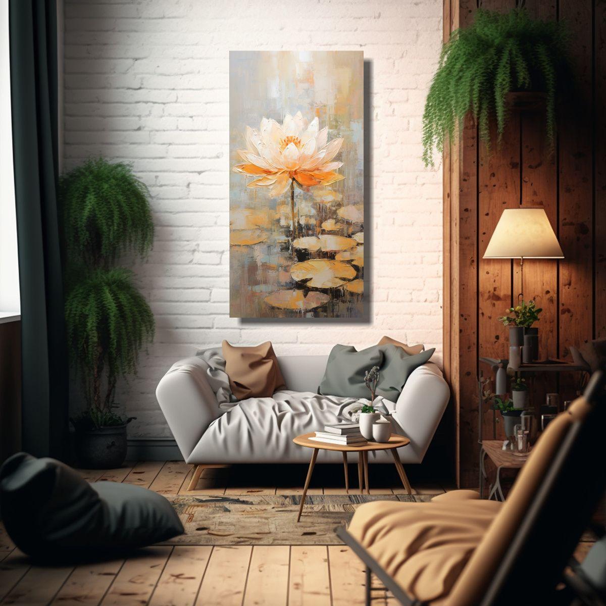 Pintura En Lienzo Estilo Abstracción De Loto 30x60cm-2