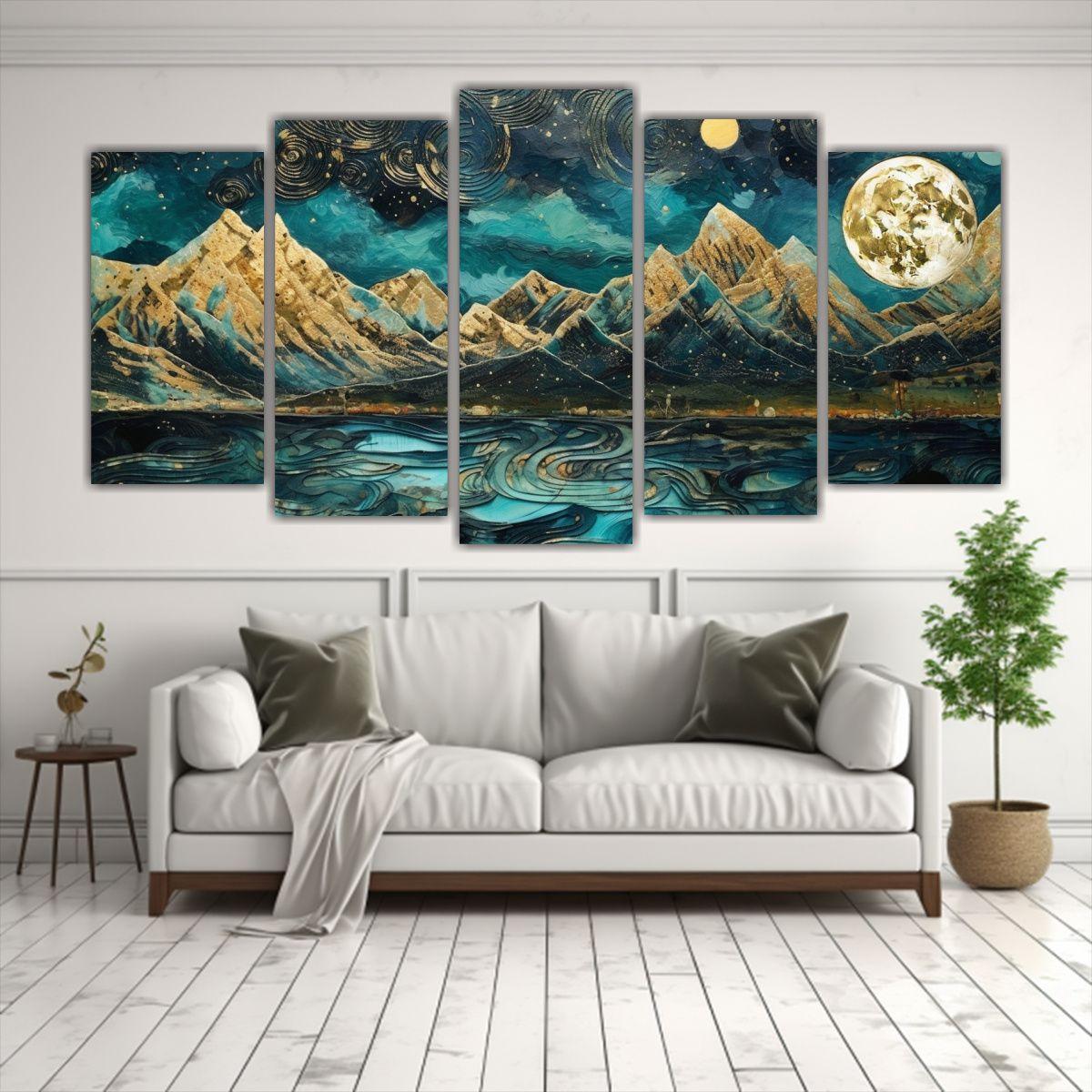 Pintura Inspiradora Con Luna Y Montañas 200x100 Cm-2