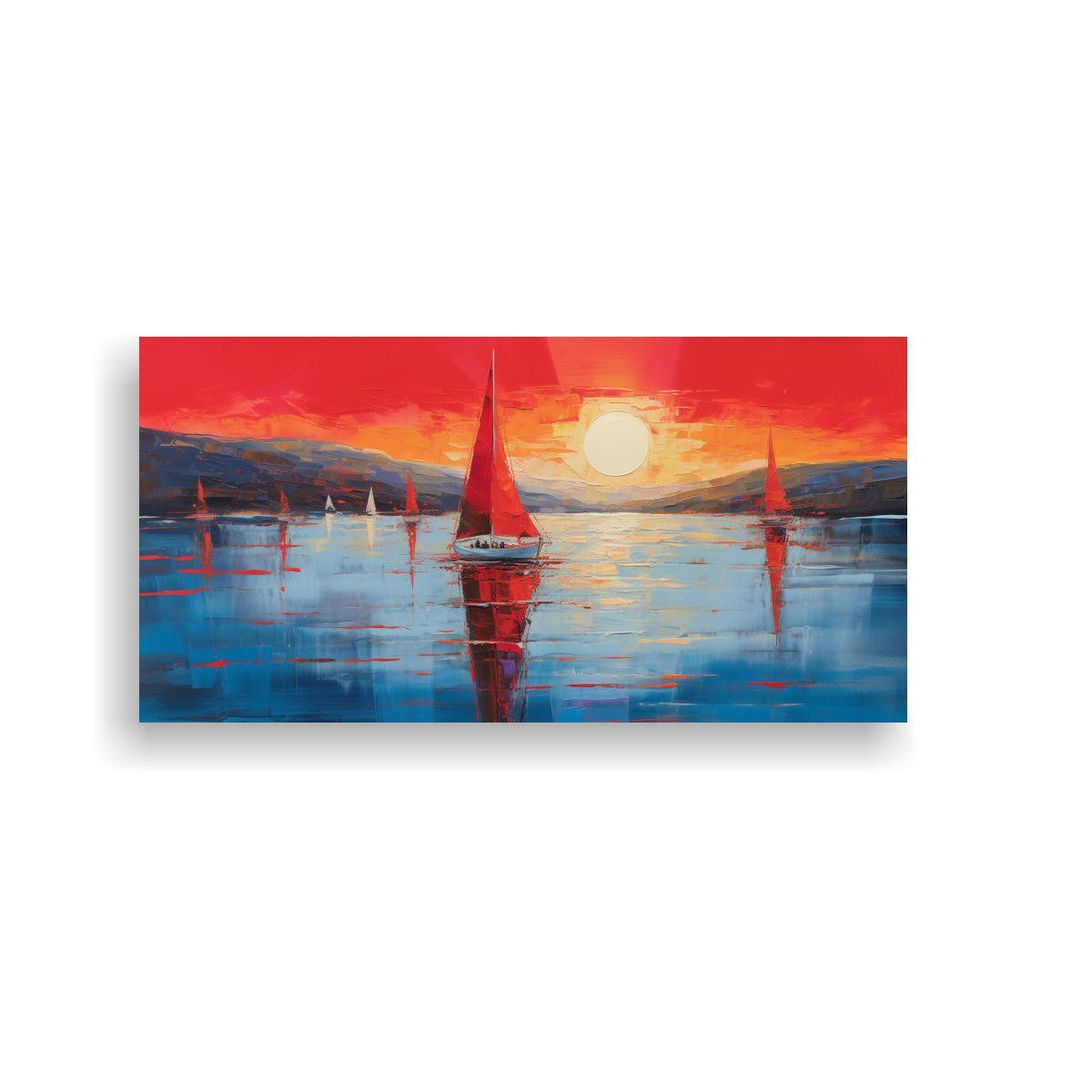 Cuadros Marinos: Veleros Rojos En El Mar Azul Al 100x50cm-0