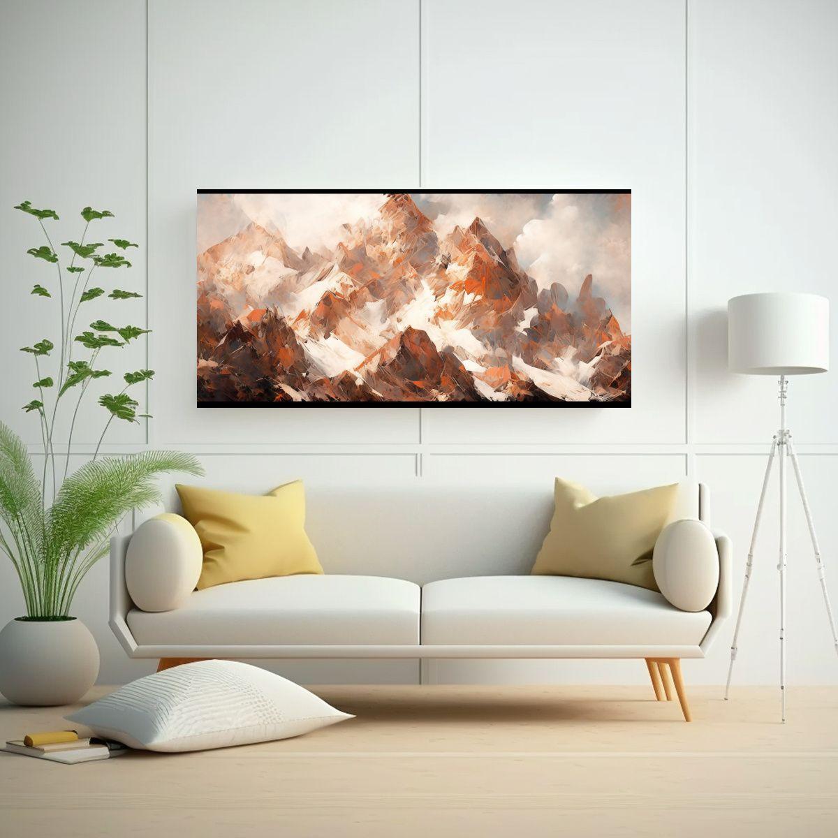 Cuadro Abstracto De Montañas Nevadas En Tonos Mar 80x40cm-2