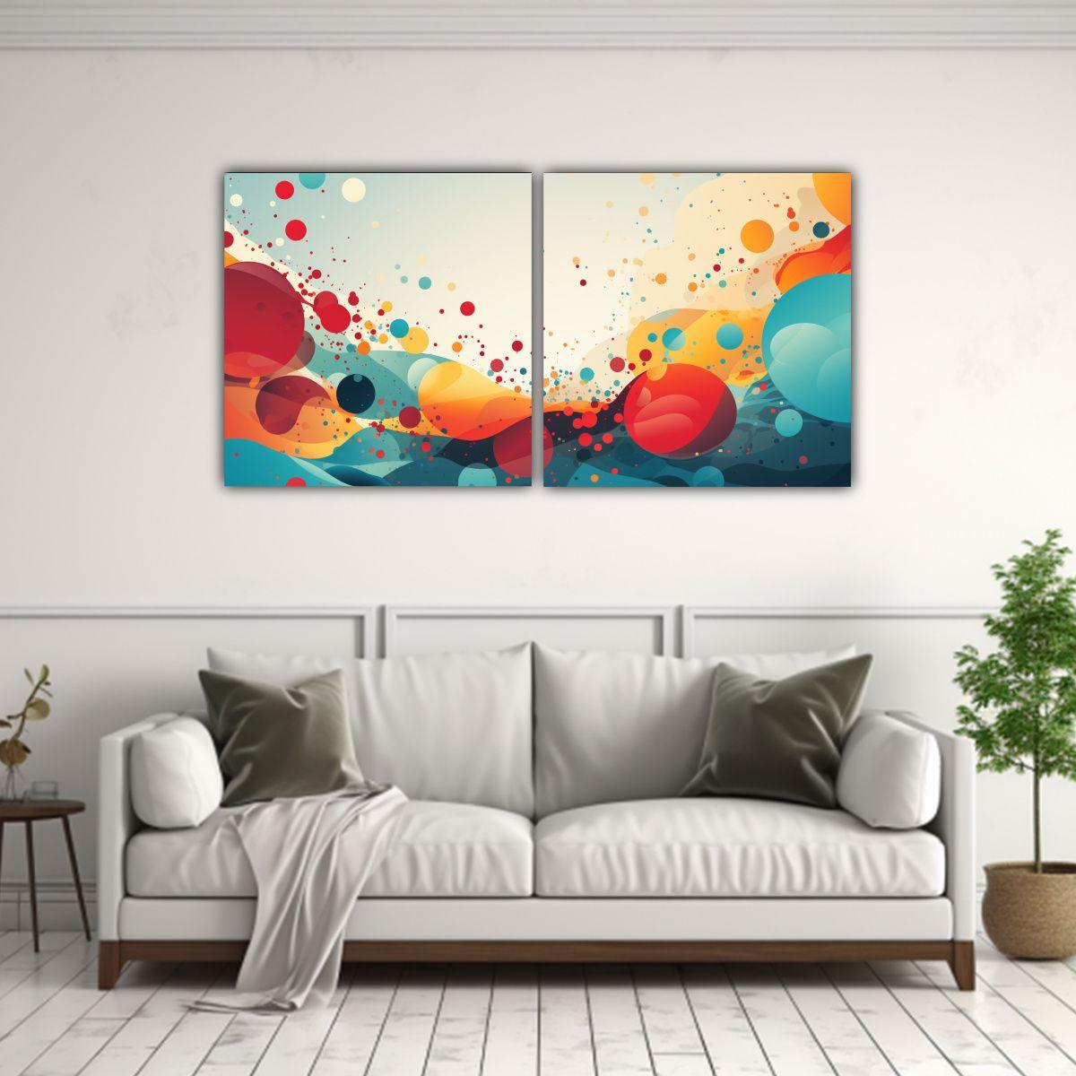 Pintura Abstracta En Lienzo Con Puntos Semitonos 140x70 Cm-2
